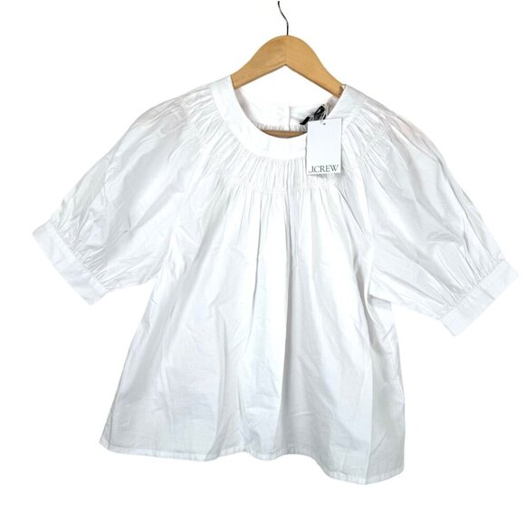 J. Crew Smock-neck puff-sleeve top in cotton poplin white sz XS - Picture 2 of 10